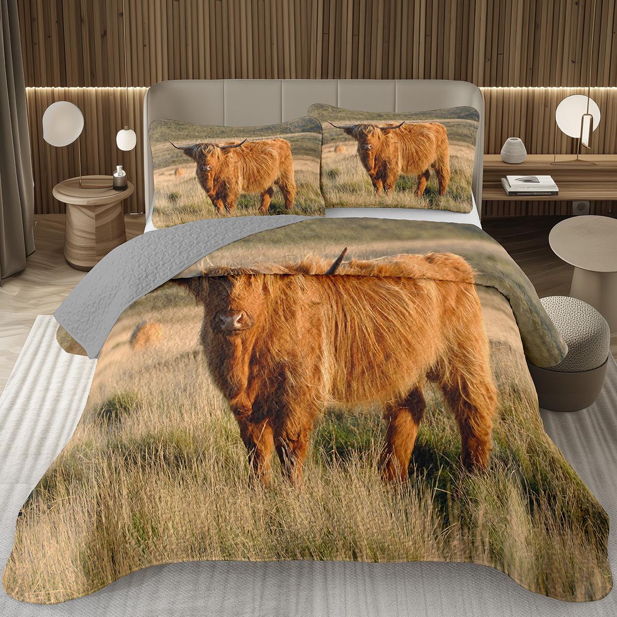 

Comforter Highland Cow King Size Bull Cattle Quilted Funny Farmhouse Wildlife Animal Set For Kids Boys Girls Bedroom Comforter (quilt)-EU Single(135*200cm)3pcs