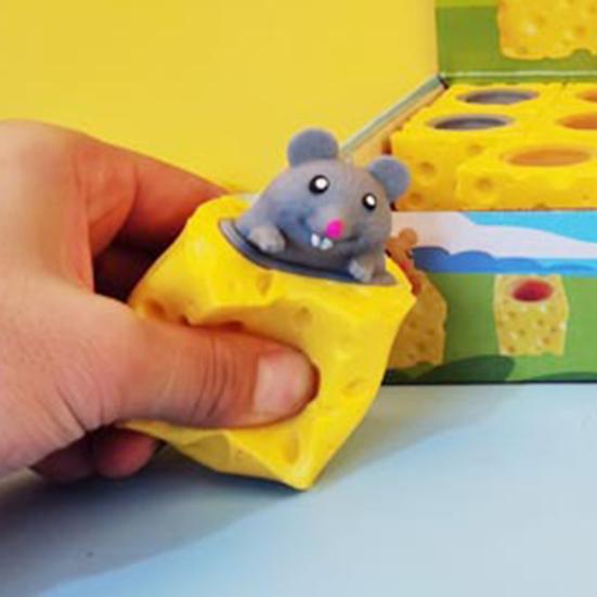 Cute Cheese & Mouse Squeeze Toy Creative Decompression Fidget Stress Reliever Soft Squeezable Decor Novelty Gift for Kids Adults Fun Party Favor
