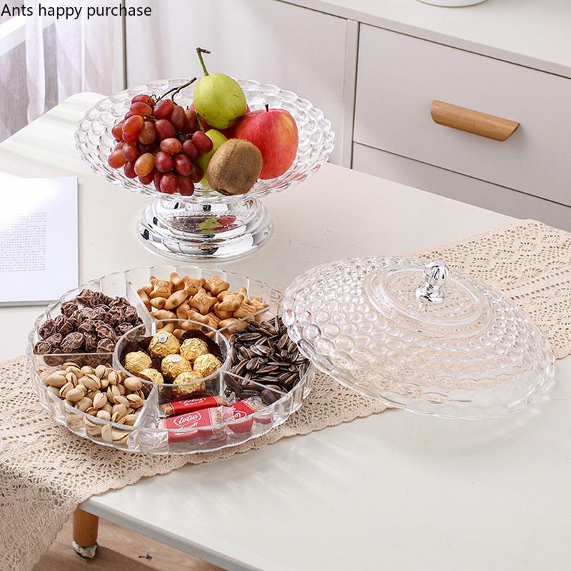 Acrylic Dried Fruit Box with Cover 6 Grids Snack Tray Candy Box Nut Plate Food Storage Boxes Storage Bin Snack Boxes Snack Plate
