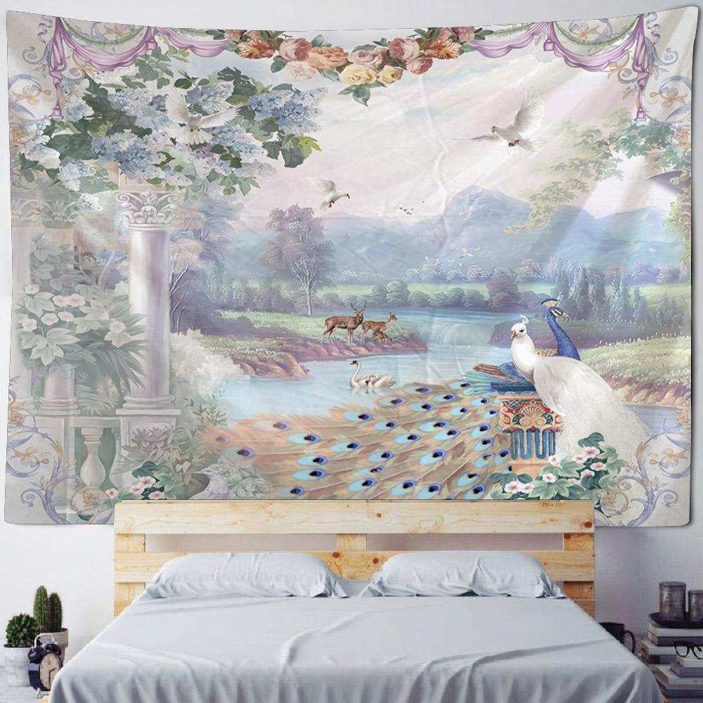 Retro Krajina Olejomalba Tapiserie Nástěnná Fantasy Domácí Umělecká Dekorace Fantasy Kawaii Pokoj Pozadí Látková deka