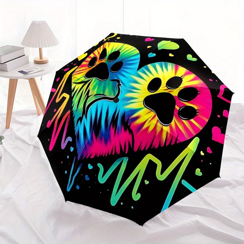 1pc PawPrints Heartbeat Automatic Open/close, All-Season Portable Folding Umbrella, Travel, Everyday, Formal Events - Compact Luxury Parasol, Outdoor