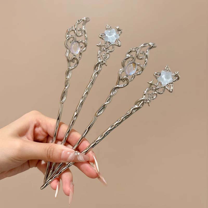 Neuer chinesischer Stil Mondstein Stern Haarstab für Frauen Vintage Metall Flüssige Haarnadel Haarnadel Haarstäbchen Haarschmuck