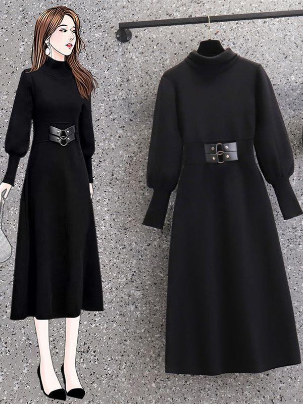 Plus Size Women's Thickened Mid-Length High-Neck Sweater Dress for Autumn/Winter 2025 - Slimming Inner Layer