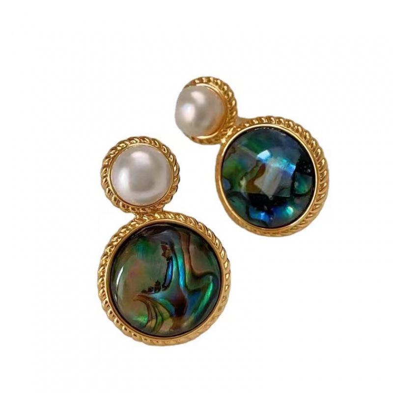 Light luxury retro oil painting style colorful abalone shell stud earrings women's niche fashion simple personalized earrings high-end earrings
