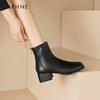 Daphne Women's Leather Square Toe Chunky Heel Ankle Boots