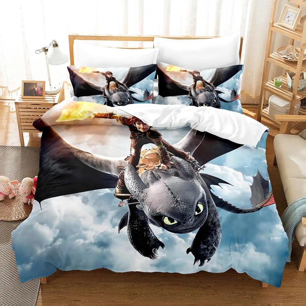 Anime T-Toothless Boy Duvet Cover Set, Polyester Bedding Set For Home 2-Piece Set 1 Quilt Cover with Pillowcase for Boy Gifts