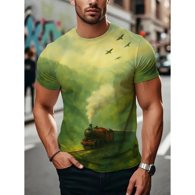 Großes Herren Zugmuster 3D-gedrucktes Herren Rundhals Kurzarm T-Shirt Sommer Mode T-Shirt Lässig Bequem Vielseitiges Oberteil