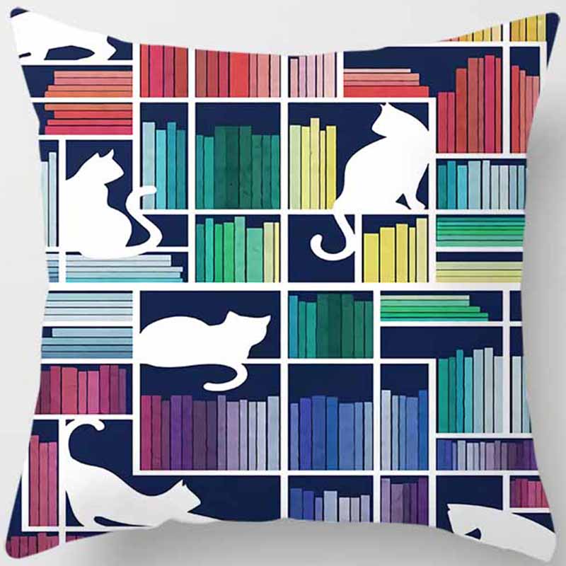 

Квадратная наволочка с принтом кота и книжной полки, домашний декор, автомобильный диван, наволочка Moda 40x40cm