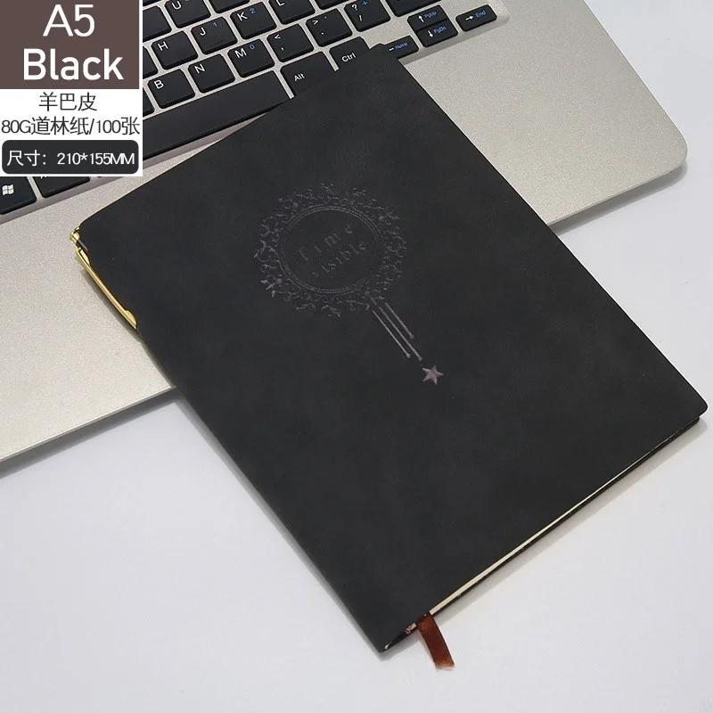 A5 Retro Leather Office Notepad with Pen Printing Travel Diary Business Men Notebook Students School Supplies Korean Stationery