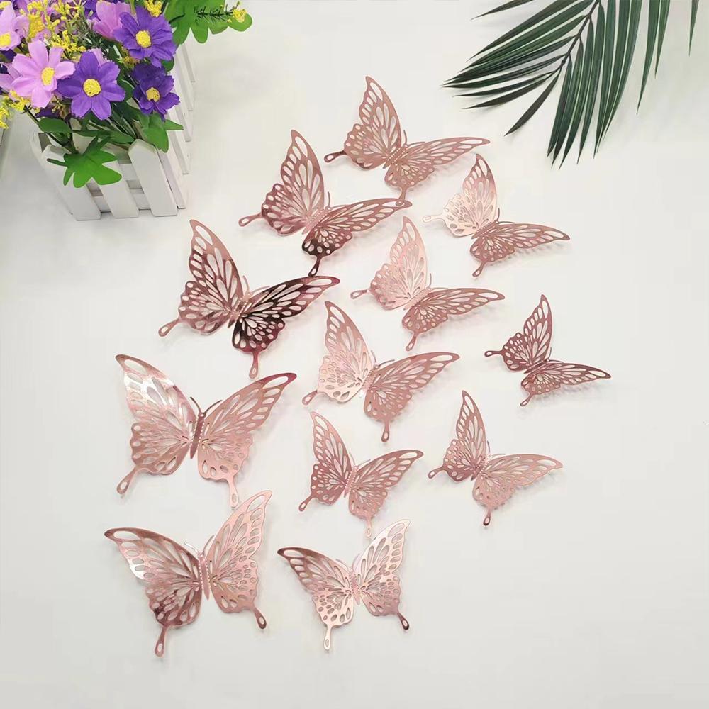 12Pcs/set 3D Hollow Butterfly Wall Stickers Wall Decor For Living Room Wedding Party Butterflies Decal Stickers