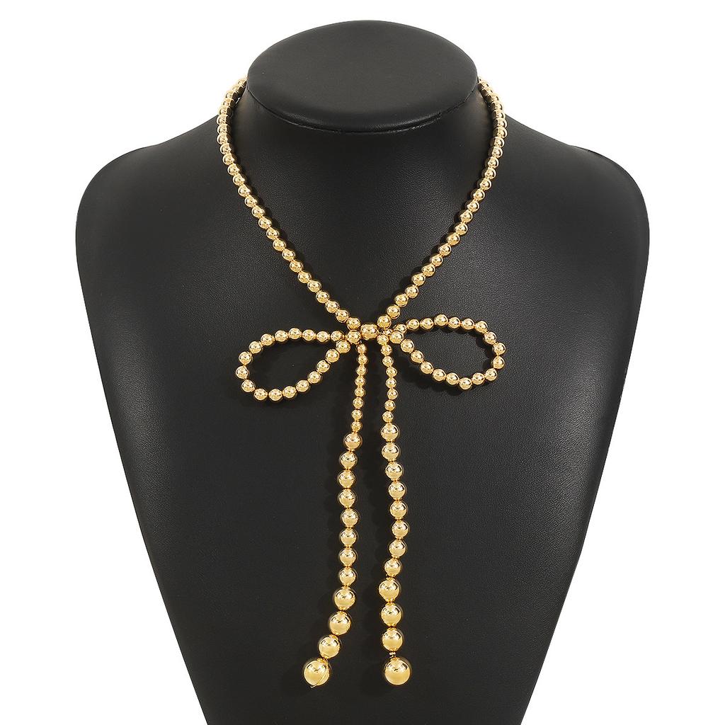 N12285 popular pearl bow necklace women, light luxury elegant layered (faux) pearl