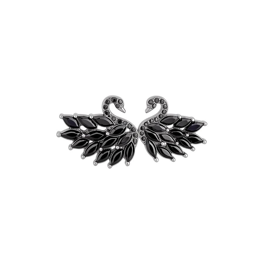 Silver Needle Diamond Swan Stud Earrings - Luxurious, Exquisite and Fashionable for Women