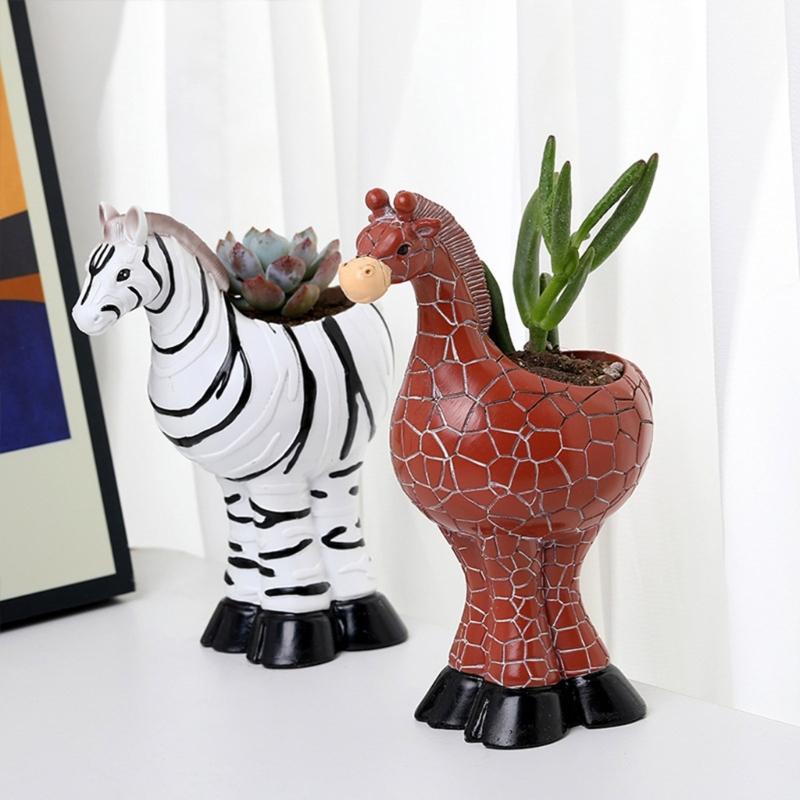Creative Unique Giraffe/Zebras Shaped Succulent Holder Animal Plant Pot Tabletop Planter for Home or Office Decoration