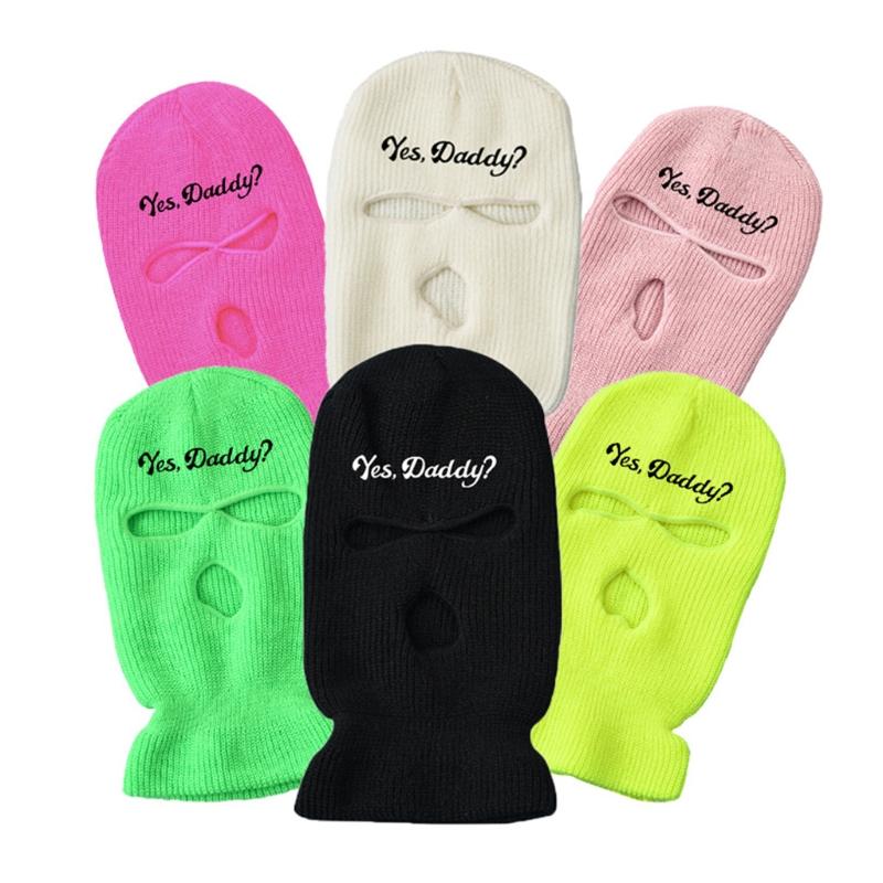 3 Holes Yes Daddy Knitted Balaclava Face Mask Cover Hat Winter Cycling Neck Cover Outdoor Mountain Climbing Snowboarding