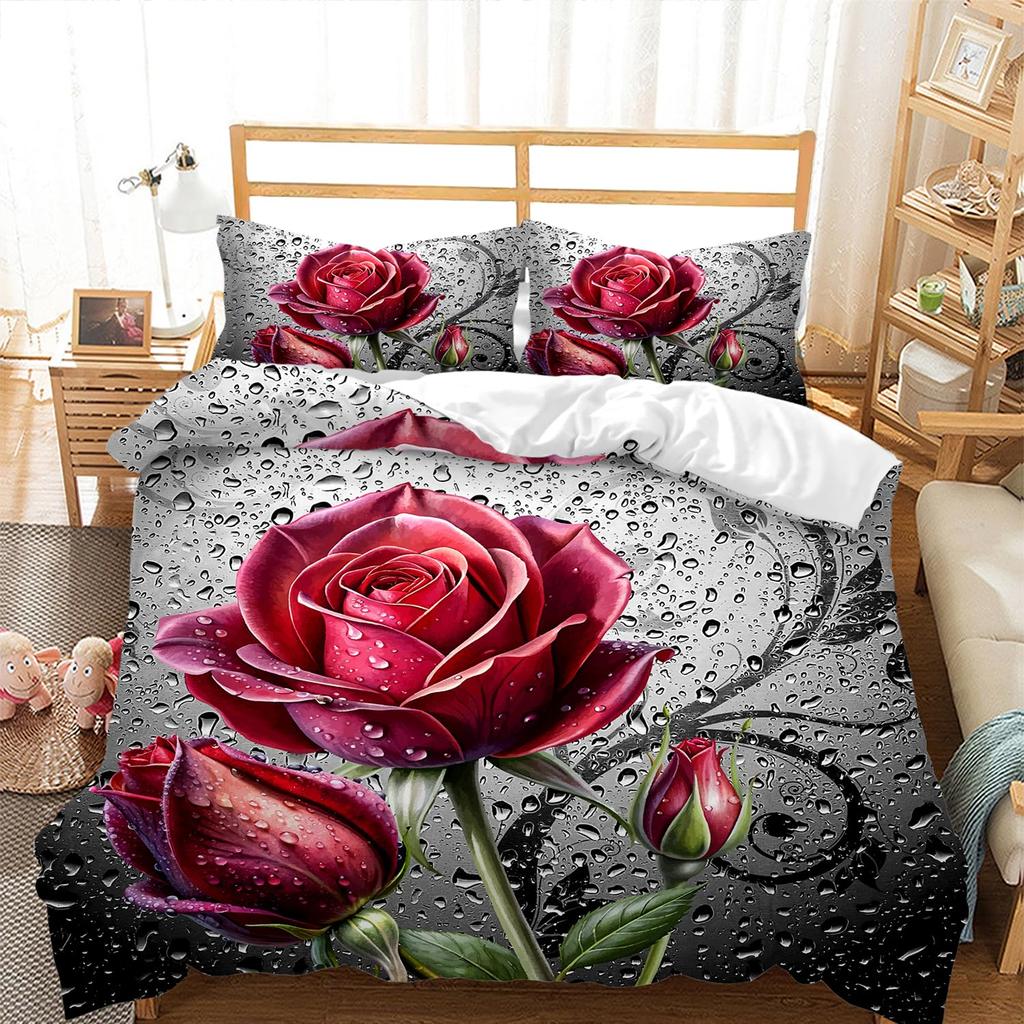 Rose Bedding Set Rose Floral Duvet Cover Set For Kids Boys Girls Romantic Flowers Comforter Cover Botanical Floral Quilt Cover