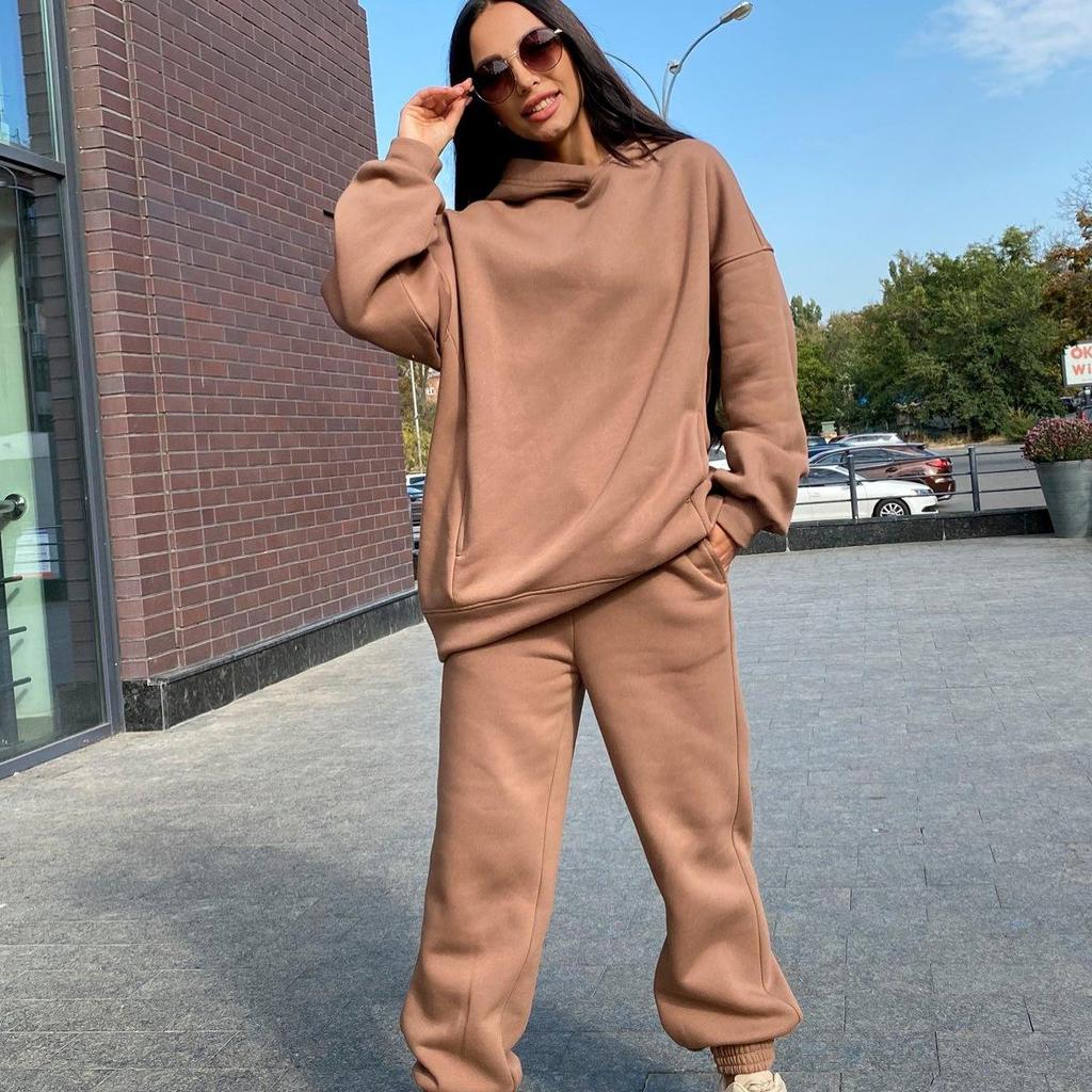 Women's Set Solid Color Hooded Sweatshirt Casual Trousers Two-piece Set
