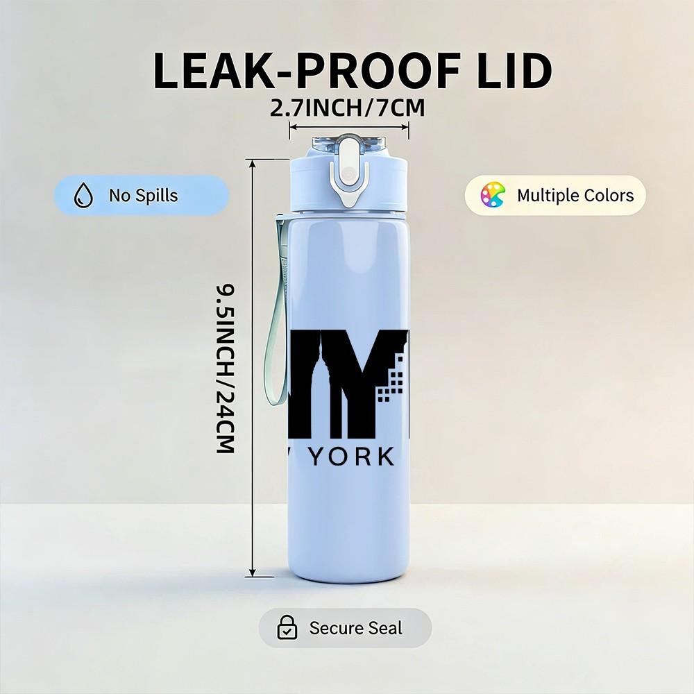 1PC NYC New York City Letter Print 750ml Color Plastic Sports Water Bottle Leakproof Flip Straw Lid Suitable for Sports Office Home Use