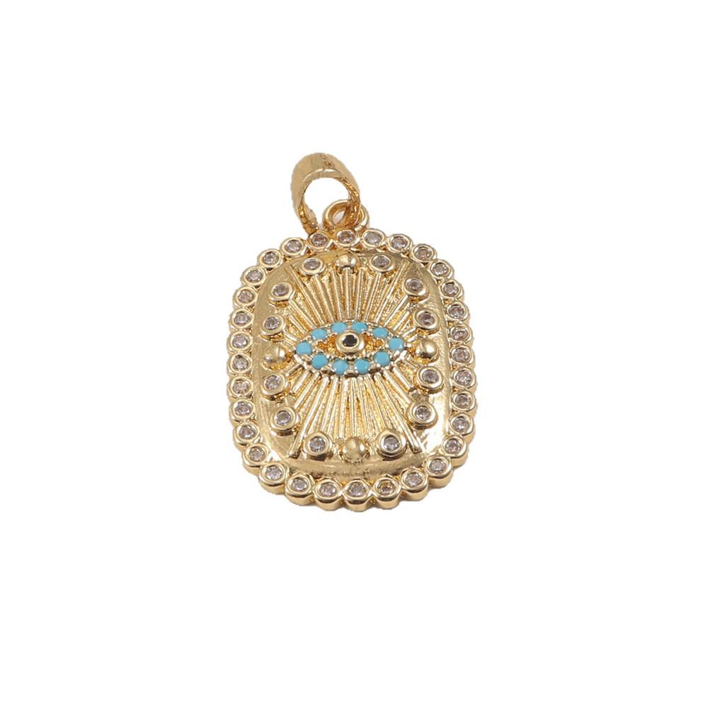 Ciondolo Occhio Blu Turco: Forma Ovale con Motivo Solare, Placcatura in Oro e Intarsio di Diamanti su Catena per Clavicola.