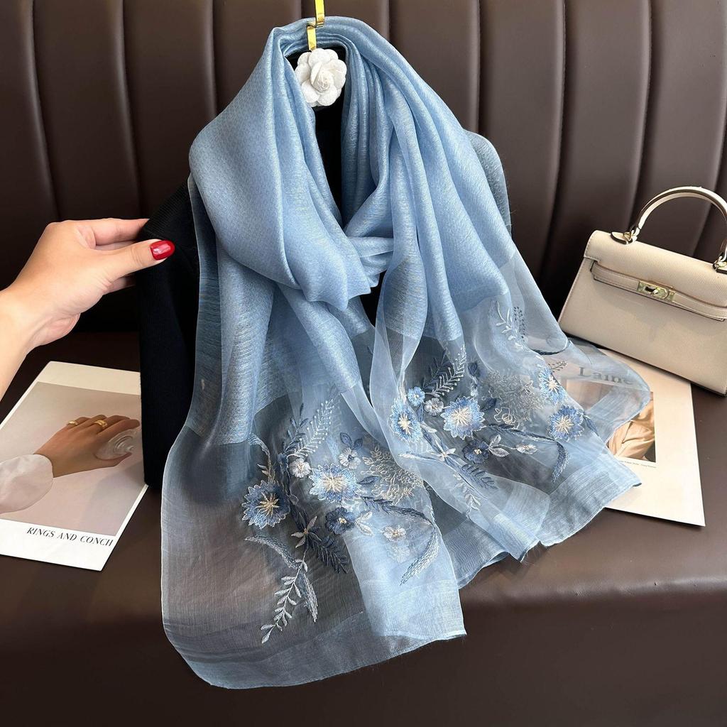 Luxury Brand Silk Wool Scarf Neckerchief Shawl Wraps Hijab Bandana Women Beach Female Foulard Flower Kerchief Elegant Scarves