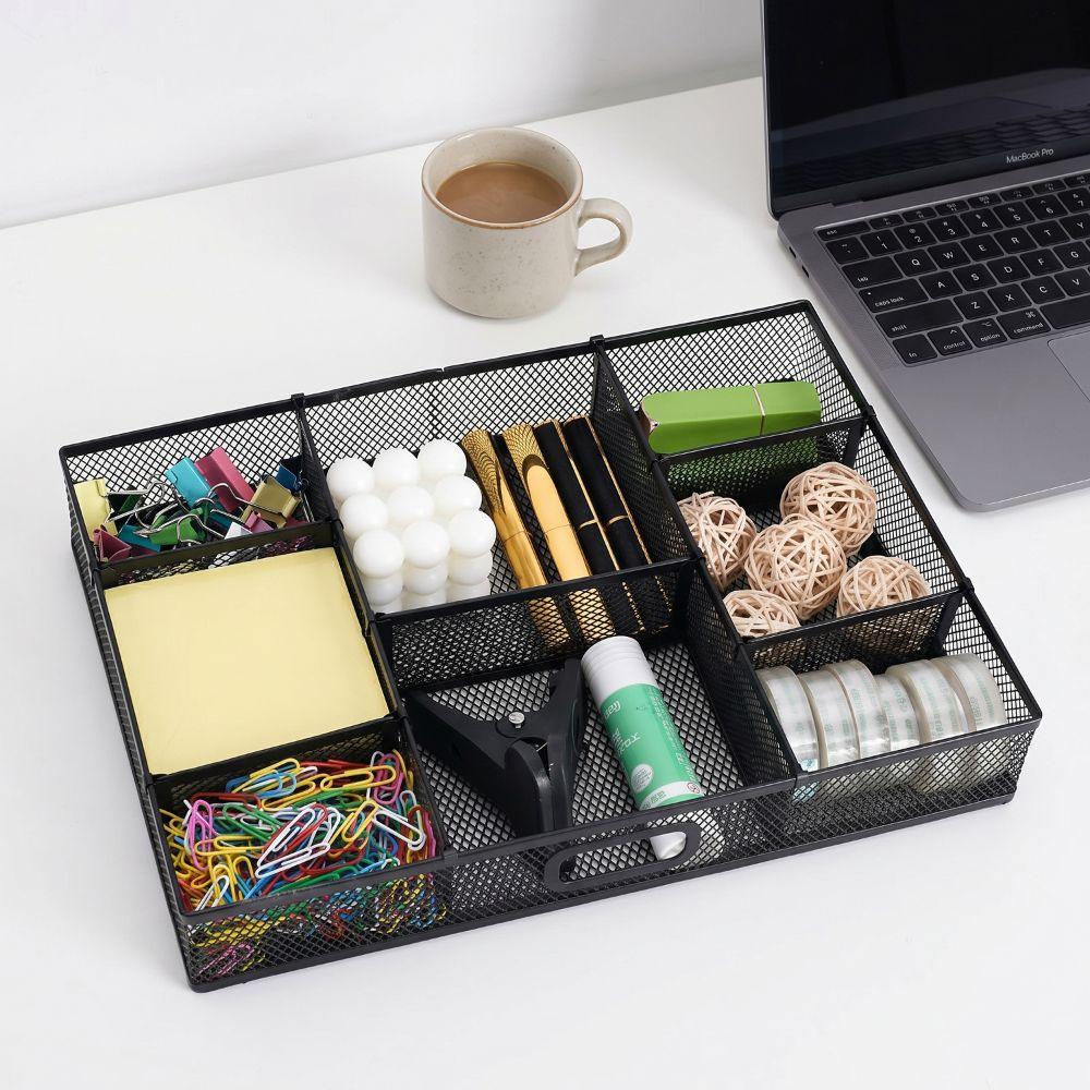 Modern Metal Mesh Drawer Organizer Black Multi-Compartment Desk File Organizer Hollow Removable File Storage Rack Office