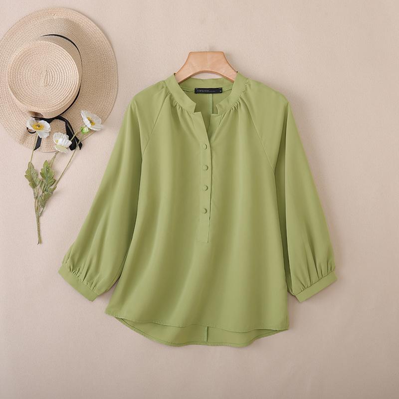 ZANZEA Women Casual Round Neck Solid Color Loose 3/4 Sleeve Blouse