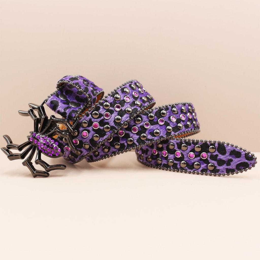 Leopard Print Rhinestone Punk Leather Belt - Y2K Style Women's Decorative Waistband