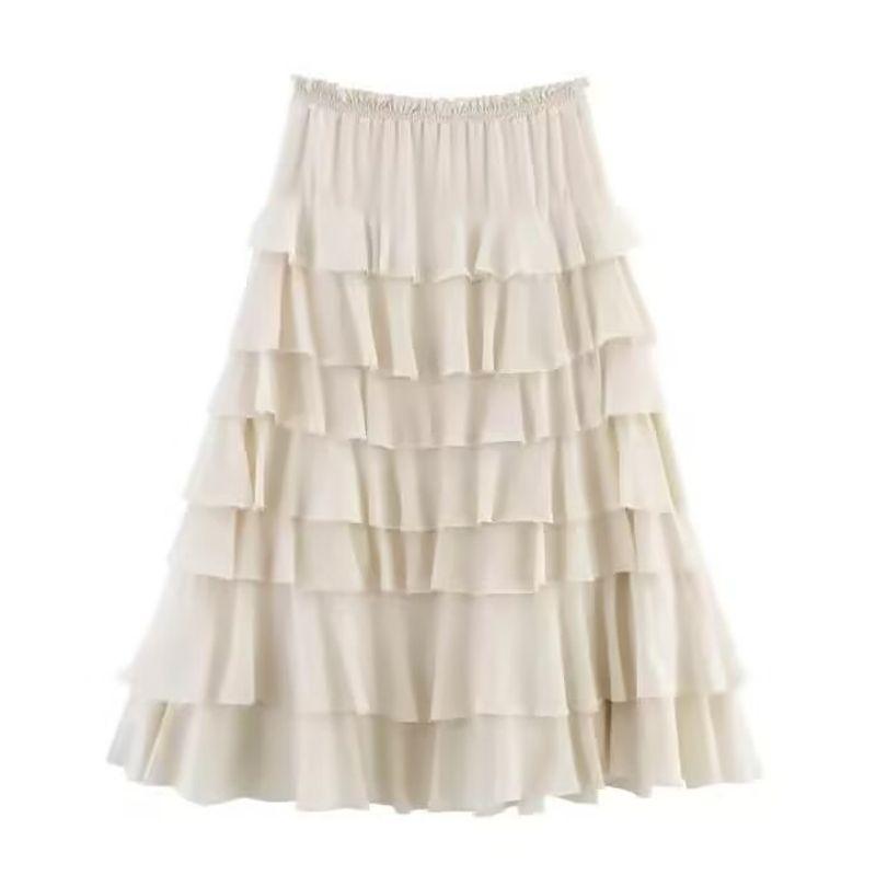 

Za Autumn and Winter New Arrivals Women s Clothing Zr European and American Style Mid-Waist Design Layered Decorative Midi Skirt 3118209 Apricot color XS