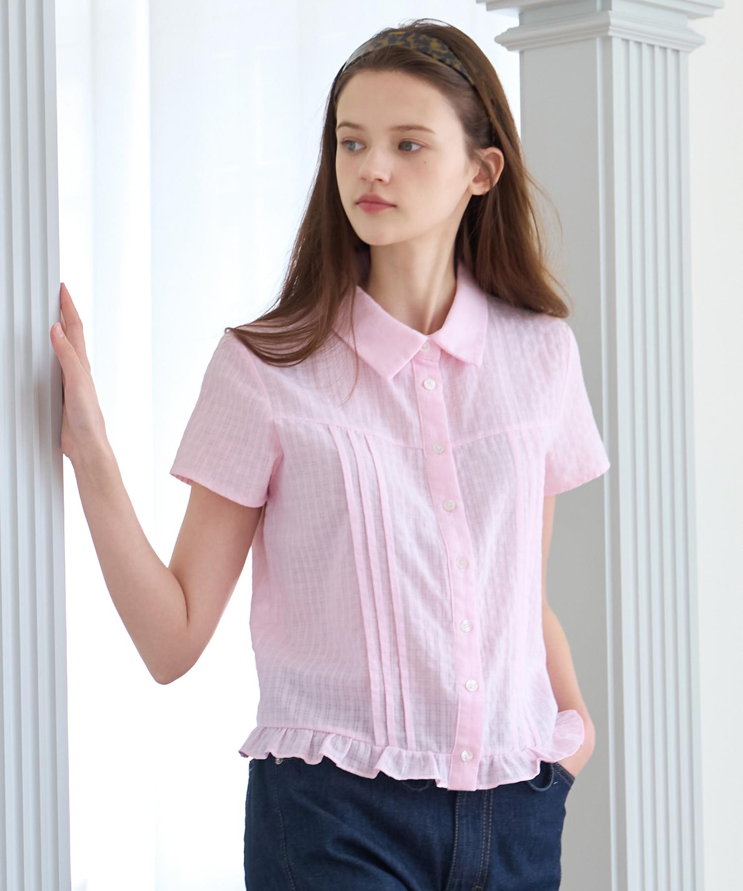 Letter From Moon Rebel Collar Pintuck Blouse (Pink) White/Free