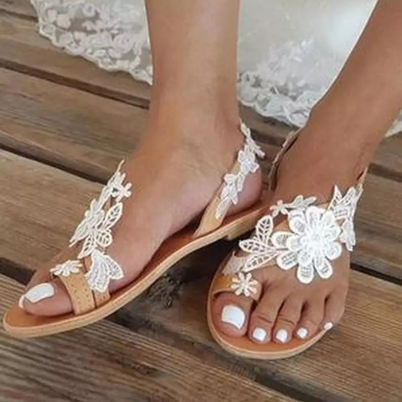 

Summer new flower casual flat sandals pinch shoes sandals women 43 білий