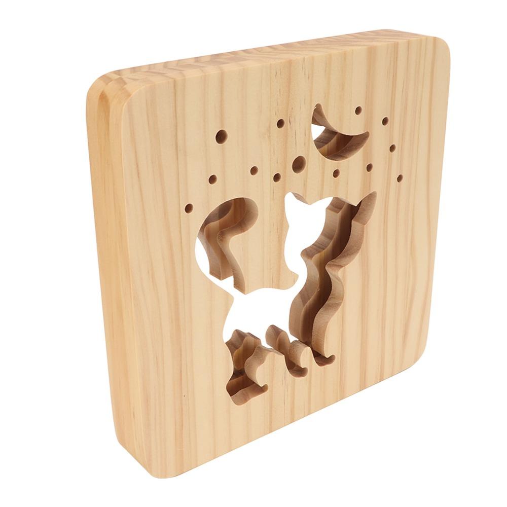 Warm White Lamp 3D Wood Light Cute Cat Shape Wooden Night Lights Wooden 3D Lamp  Home Decor