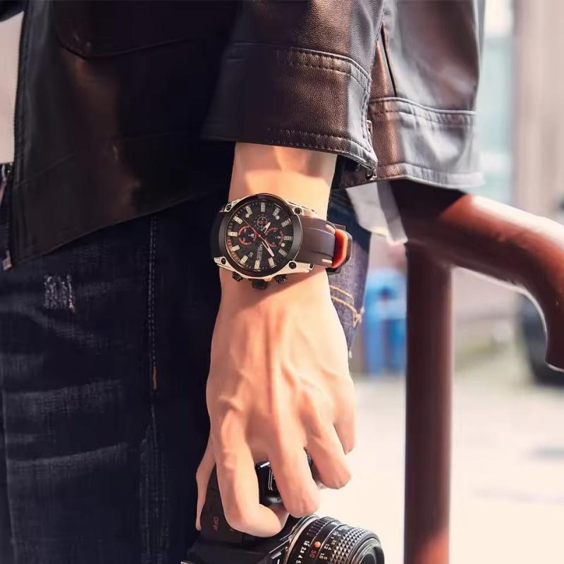 Megir Men's Quartz Watch Luxury Silicone Band 3ATM Water Resistant Business Chronograph Mens Sports WristWatches