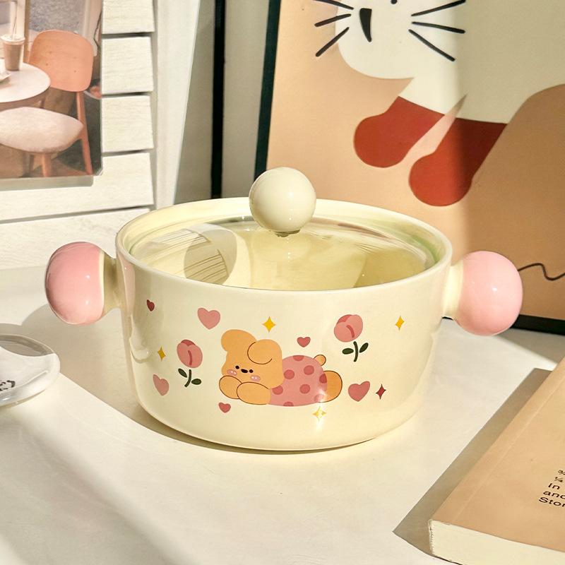 High-value Cute Puppy Instant Noodle Bowl with Lid, Large-capacity Dormitory Students Playing Rice Bowl, Microwave Oven, Snail Noodle Bowl