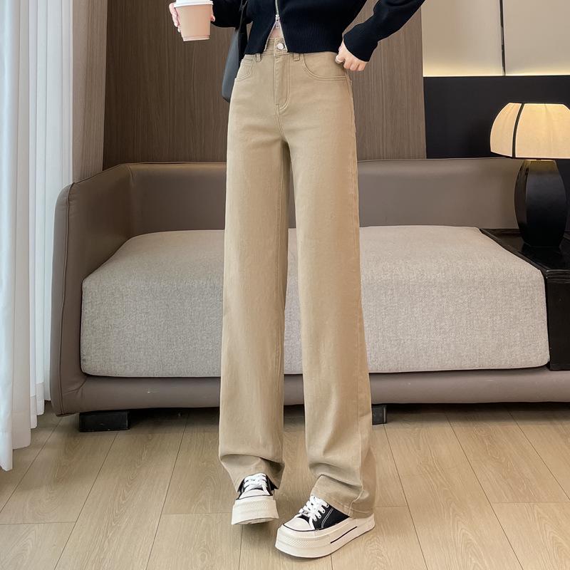 Damskie dżinsy wyszczuplające z wysokim stanem, białe, z prostą nogawką - Jesień 2025