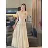 French Royal Sister Lace Splicing Dress Women's Summer New Waist and Thin Unique Temperament Long Skirt