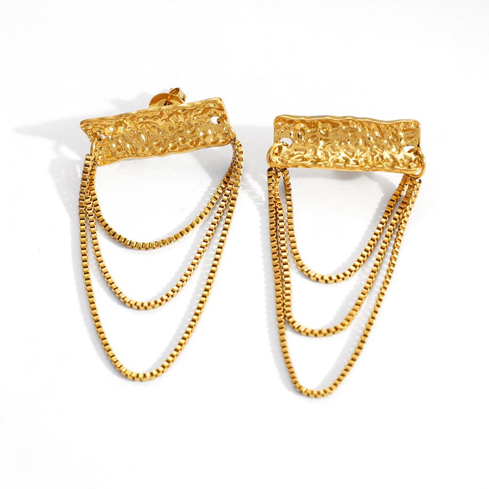 Stainless Steel Earrings Ins Layered Chain Tassels with a Cool and Stylish Vibe, Plated 18k Real Gold Earrings