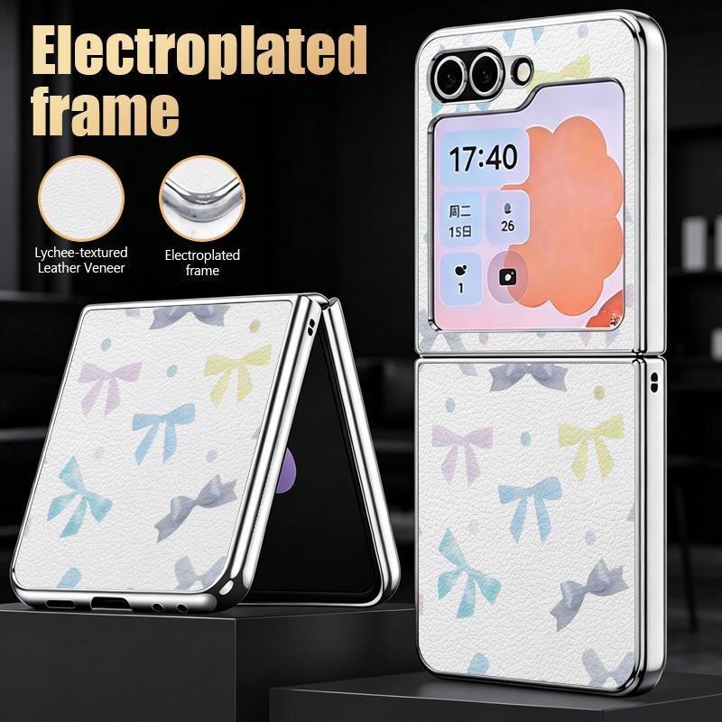 Colorful Bowknots Print Case For Samsung Galaxy Z Flip 8 7 6 5 Z Flip8 Flip7 Flip6 Hybrid 3in1 Plating Leather Skin Folding Phone Cover