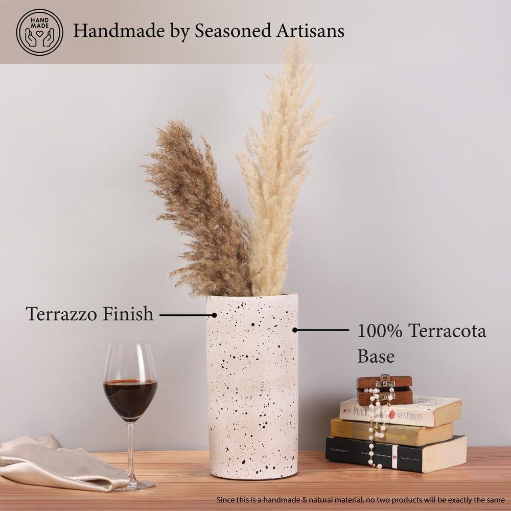 Traditional Terracotta Round Table Vase Decorative White Flower Vases for Living Room Office Bookshelf Decoration - Earthenware Showpiece Pots