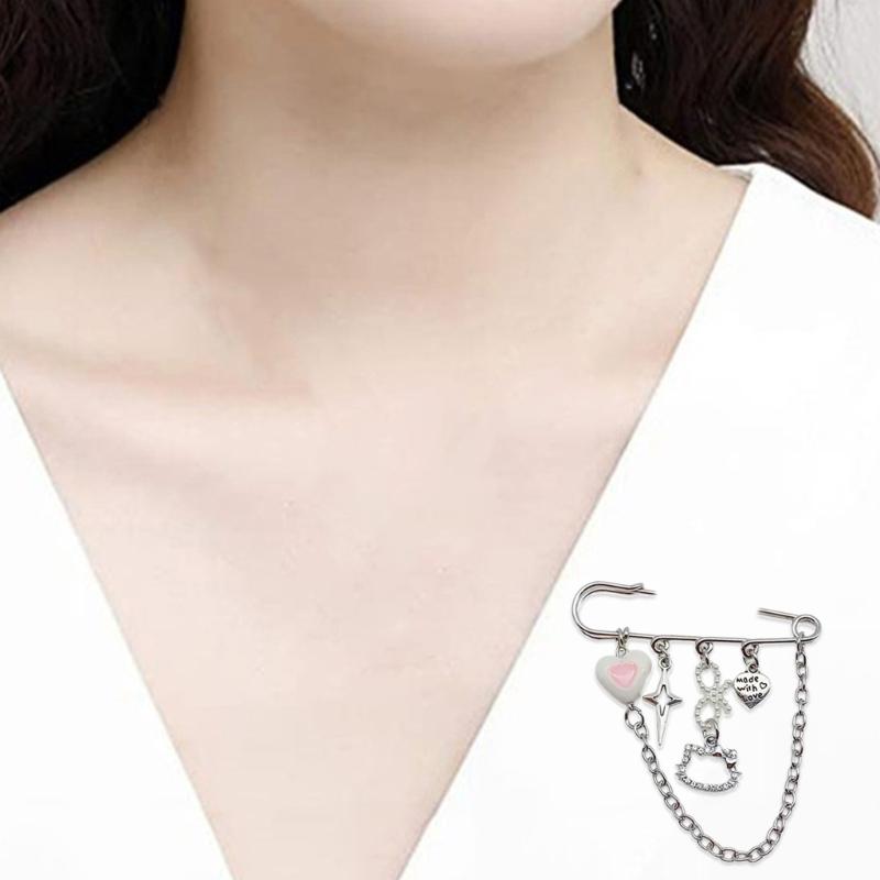 Sweet Pin Clothing Jewelry Sweater Shawl Clip Decorative Chain Pin Alloy Material Clasp Pin Lapel Pin for Daily Party