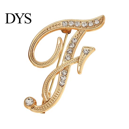 Strong Buckle Brooch English Letter with Sparkling Rhinestones, Lightweight Thin Design Lapel Anti-oxidation Pin, Electroplating Anti-Oxidation Badge