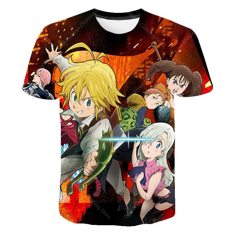 Seven Deadly Sins Cartoon Anime Game Print Summer T Shirt Fashion Kids Casual Boys Girls Round Neck Parent child clothing Top
