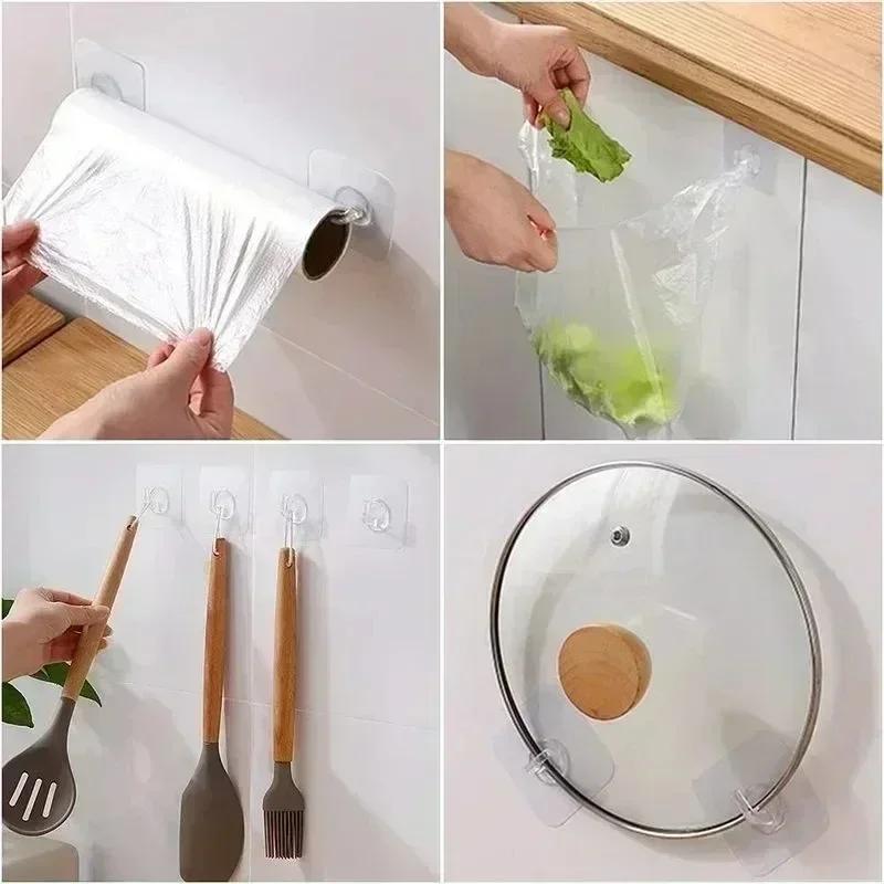 10 Pieces of Wall Hooks Self-adhesive Transparent Multi-purpose Wall Frame, Door Frame, Kitchen Storage