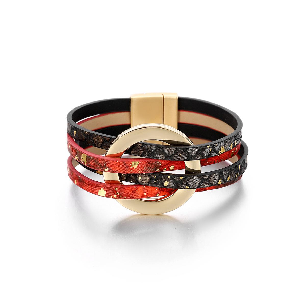 

Стильный многослойный женский кожаный браслет с магнитной застежкой - европейская и американская мода