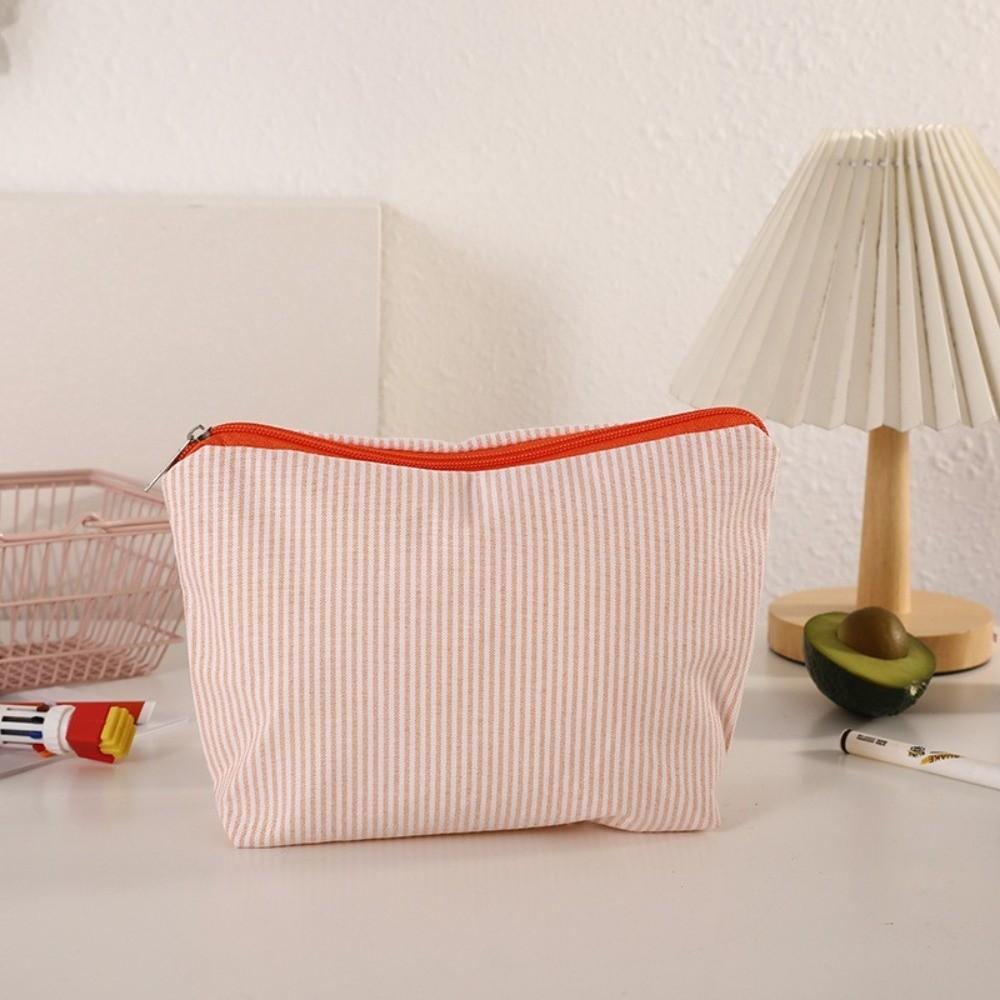 Striped Print Makeup Bag Zipper Design Portable Cosmetic Pouch Large Capacity Makeup Organizer Skincare & Beauty Essentials