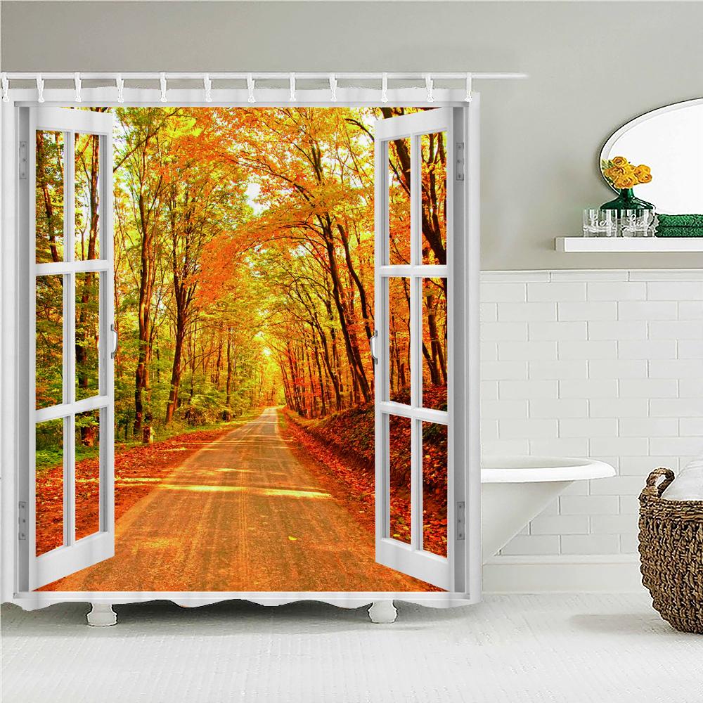 All Kinds Of 3D Scenery Windows Shower Curtains Home Decoration Curtains With Hooks Can Be Washed Waterproof Fabric 240X180Cm