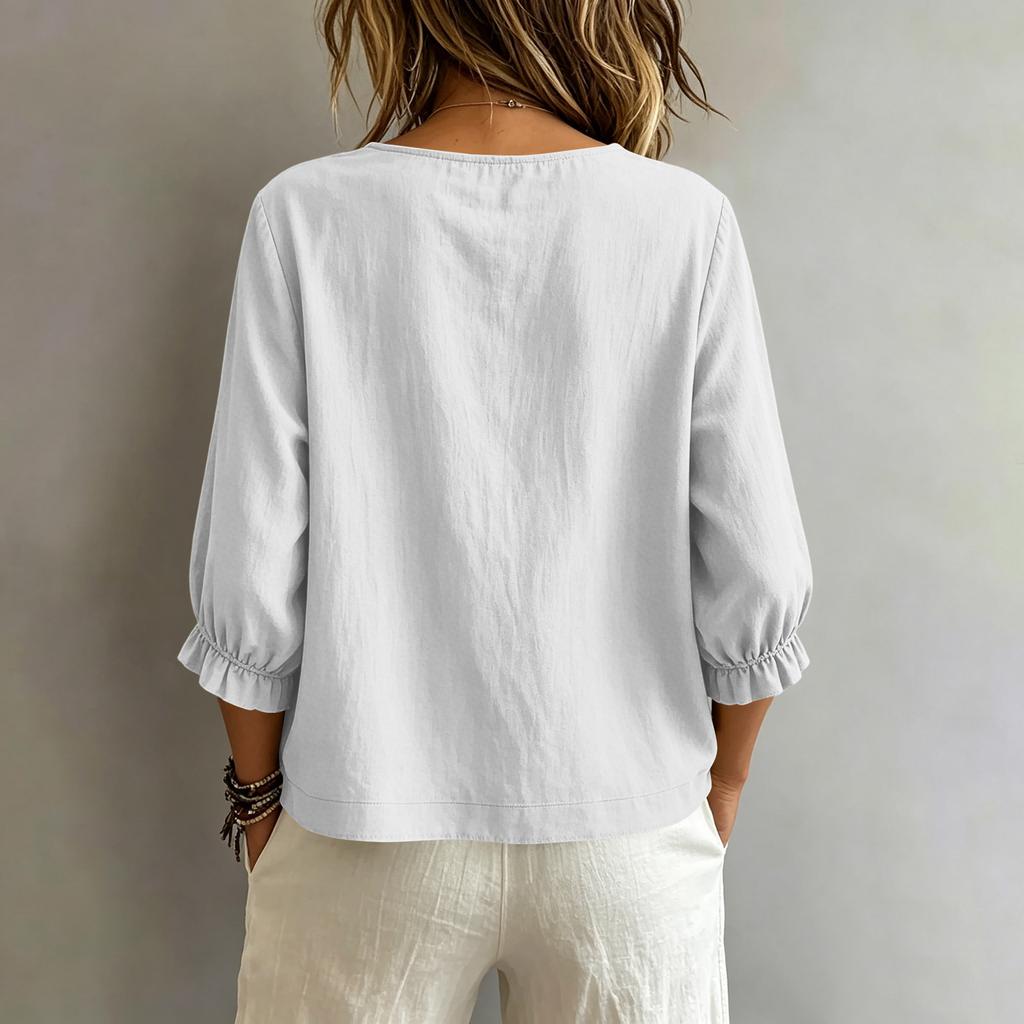 Damen Freizeit Bluse Lockere Passform Laternenärmel Rundhalsausschnitt Oberteil Leichter Bequemer Stoff Stilvolles Design für den Alltag
