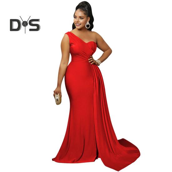 Dámské večerní šaty na jedno rameno Bez rukávů Dělený lem Jednobarevný Plisovaný Jednobarevný Plesový maxi Společenský koktejlový ples