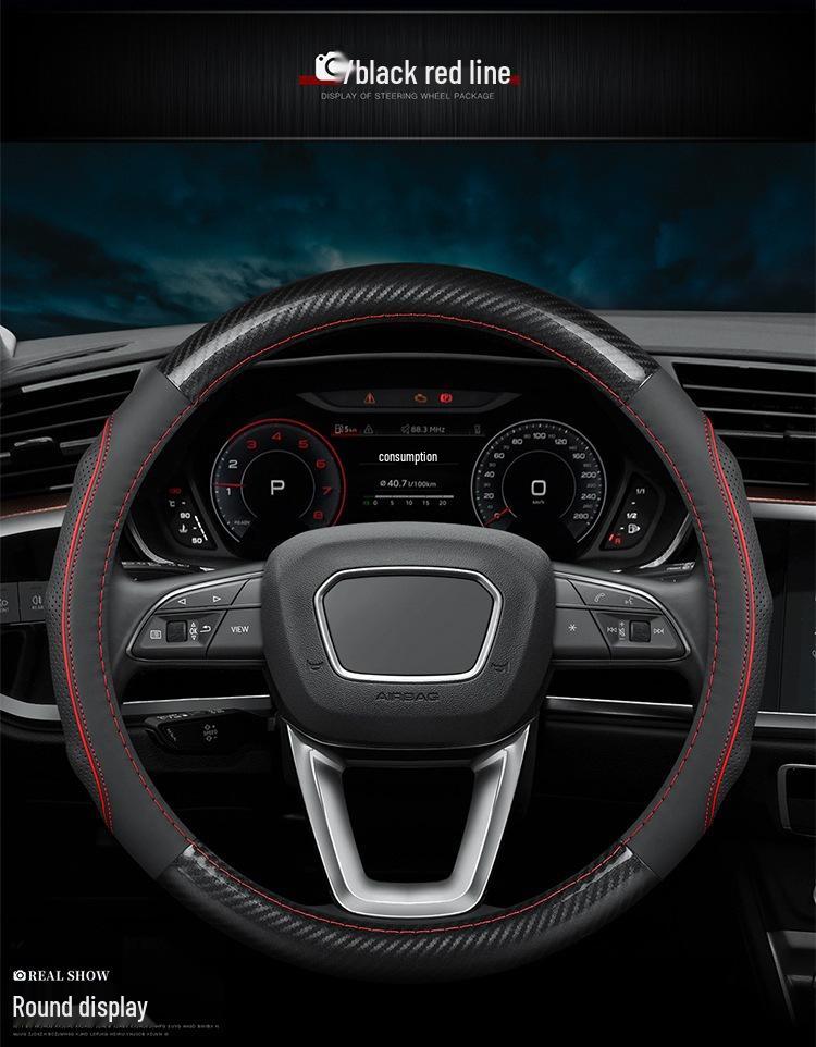 Genuine Leather & Carbon Fiber Steering Wheel Cover for Hyundai: Compatible with Festa, Mistra, IX25, Tucson, IX35, Elantra, Langdong