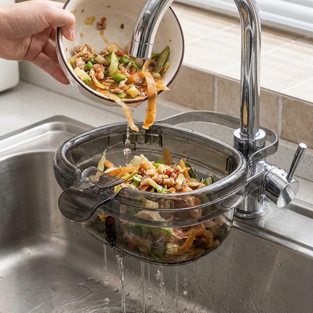 Push-to-pour Kitchen Sink Drain Basket Anti-clogging Clear Plastic Sink Food Waste Strainer Basket Large Capacity