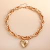 Chunky O-Chain Heart Pendant Necklace: European & American Cool Style with Exaggerated Hollow Peach Heart Design