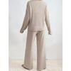 Women's Set of Loose Casual Long-sleeved V-neck Pit Striped Brushed Top and Trousers 2-piece Set